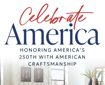 Celebrate America text honoring the 250th anniversary with craftsmanship.