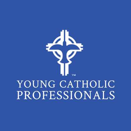 Young Catholic Professionals logo with white cross and blue dove.