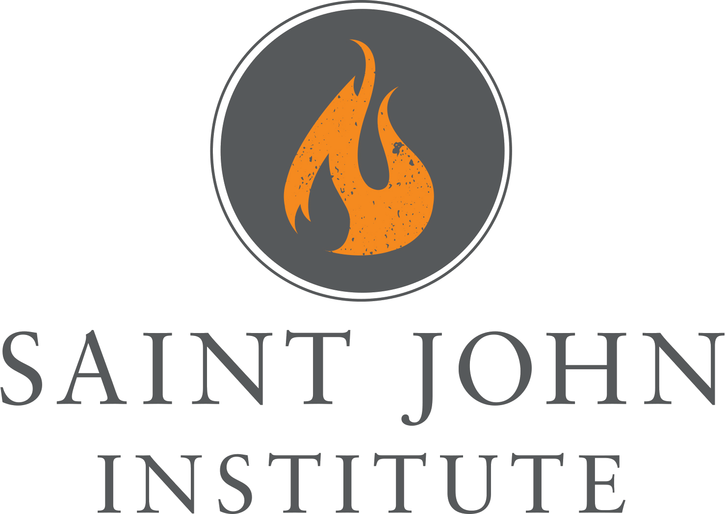 Logo for Saint John Institute featuring a textured orange flame.