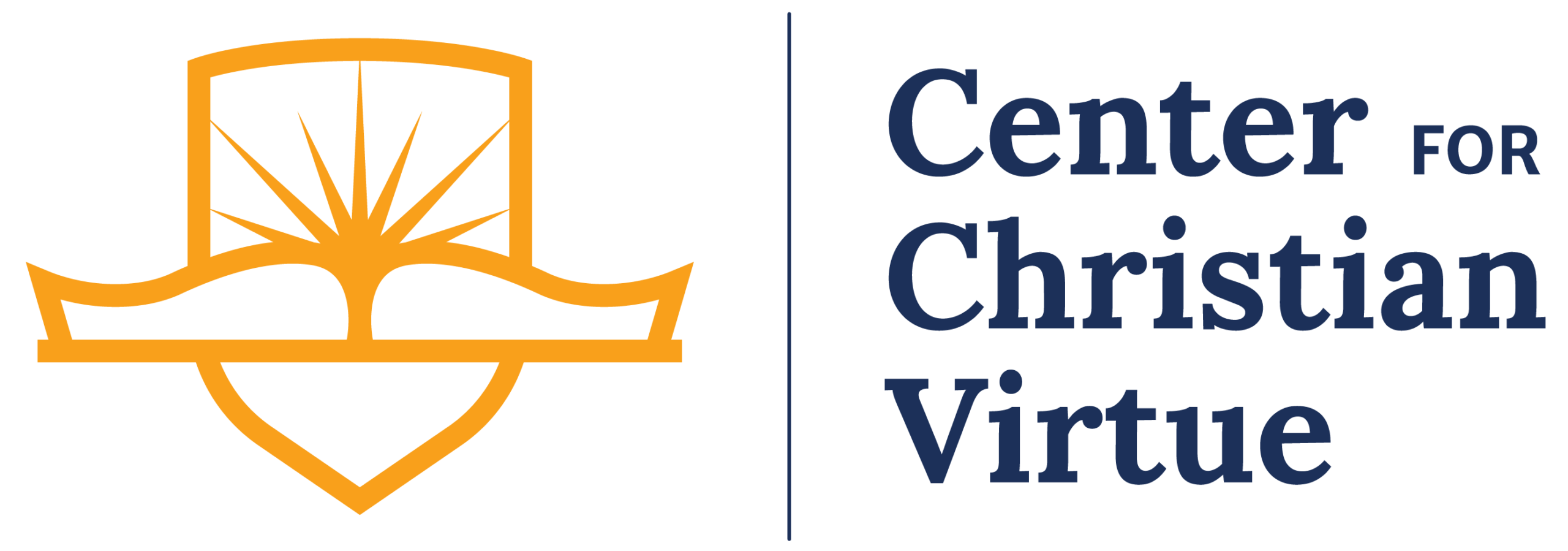 Center for Christian Virtue logo with orange shield and book.